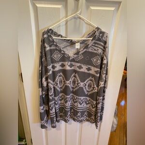 NWOT Long Sleeve V Neck Aztec Print Sew In Love T-shirt 2X